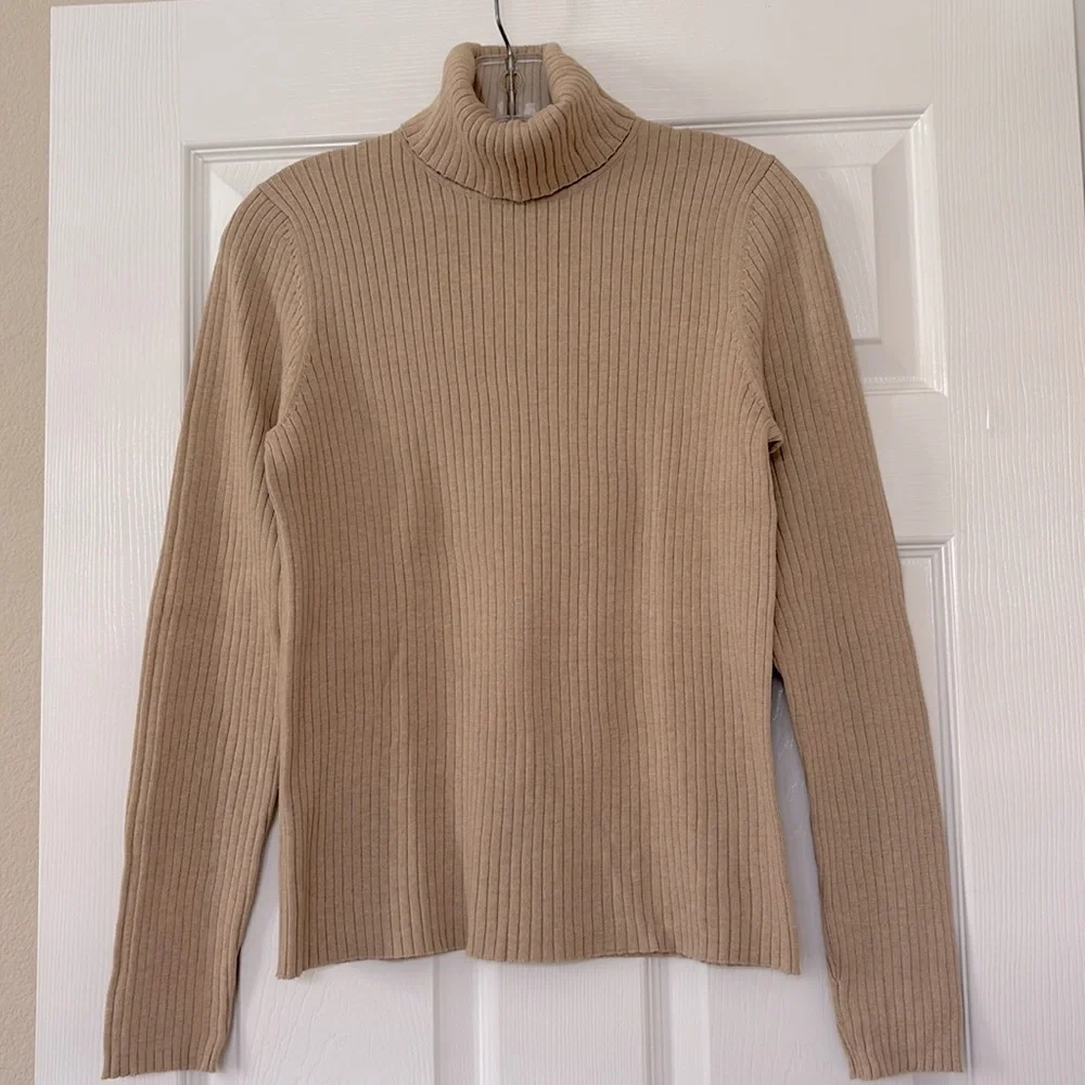 The Limited Ribbed Tan Turtleneck Sweater- NWOT- 100% Cotton - Picture 5 of 13
